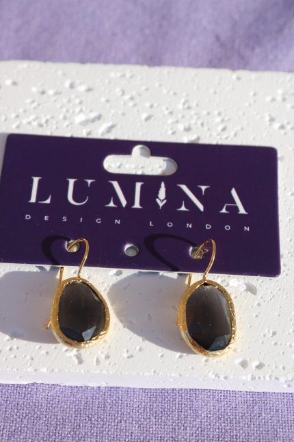 Midnight Quartz Oval Drop Earrings | Lumina Design London