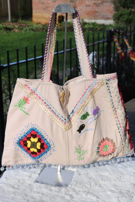 Handmade Embroidered Tote Bag with Crochet & Hand Stitch Details | Lumina Design London